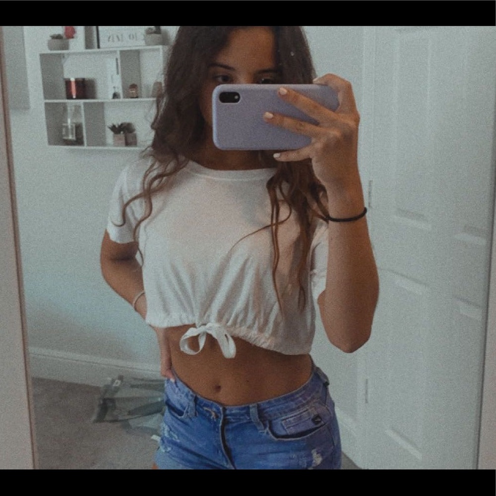 Cropped White Tie Tee